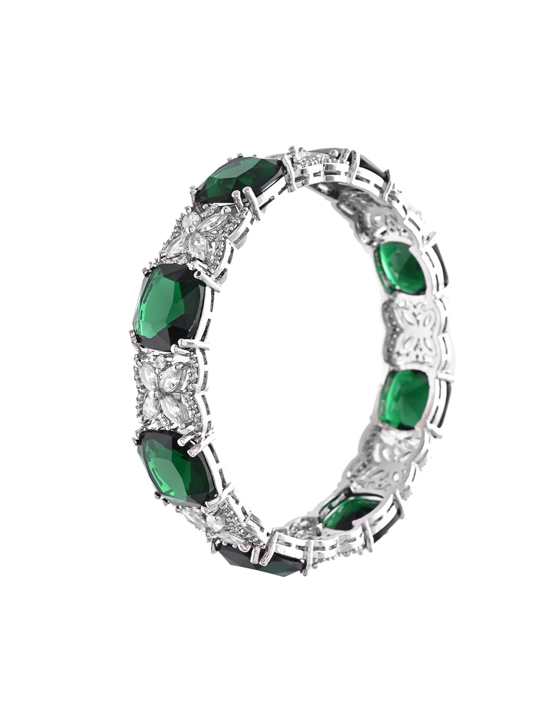 Silver-Plated Green CZ Stone Designer Bangles For Women & Girls | Party Wear & Bridal Bangles