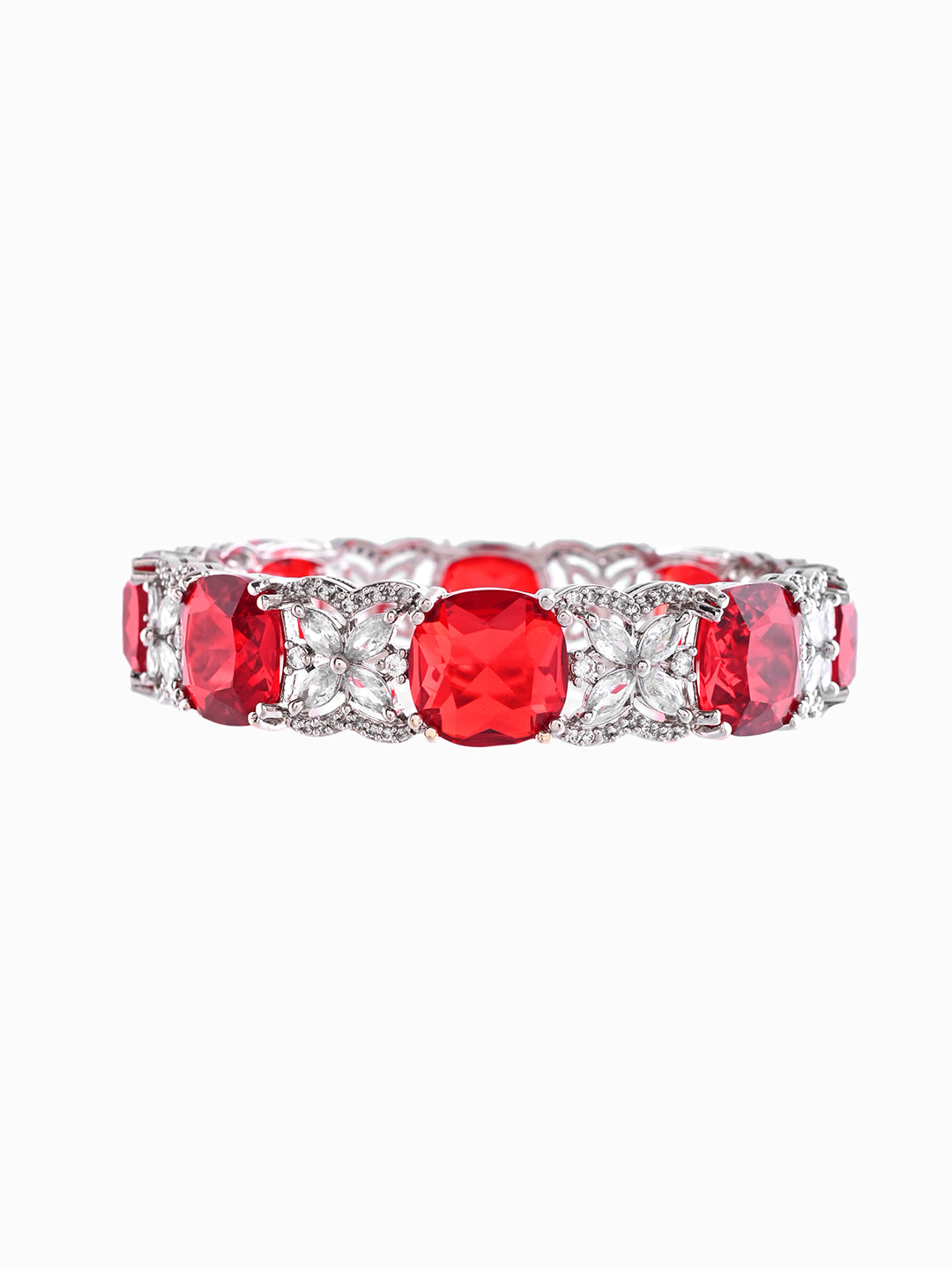 Silver-Plated Red CZ Stone Designer Bangles For Women & Girls | Party Wear & Bridal Bangles