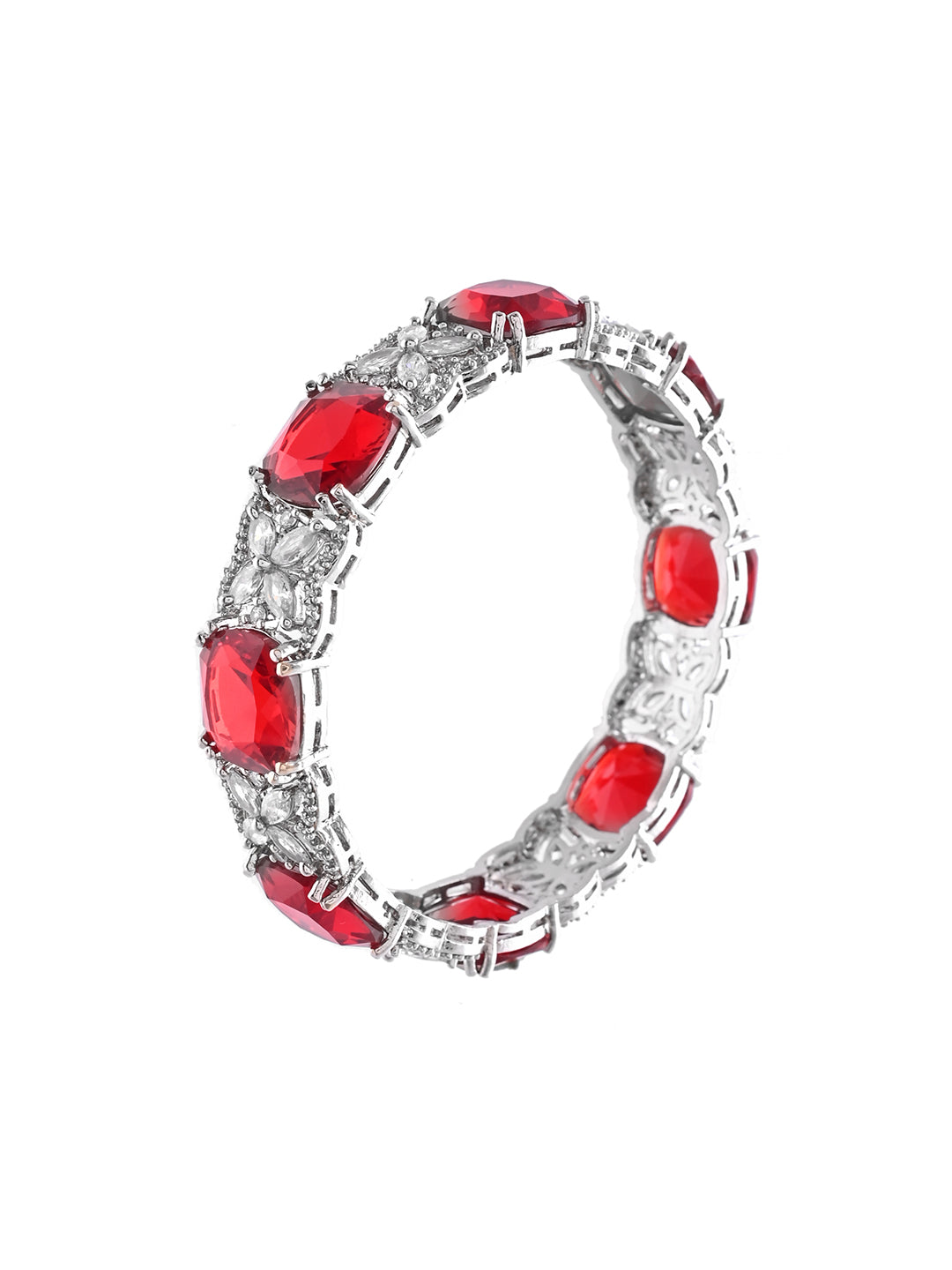 Silver-Plated Red CZ Stone Designer Bangles For Women & Girls | Party Wear & Bridal Bangles