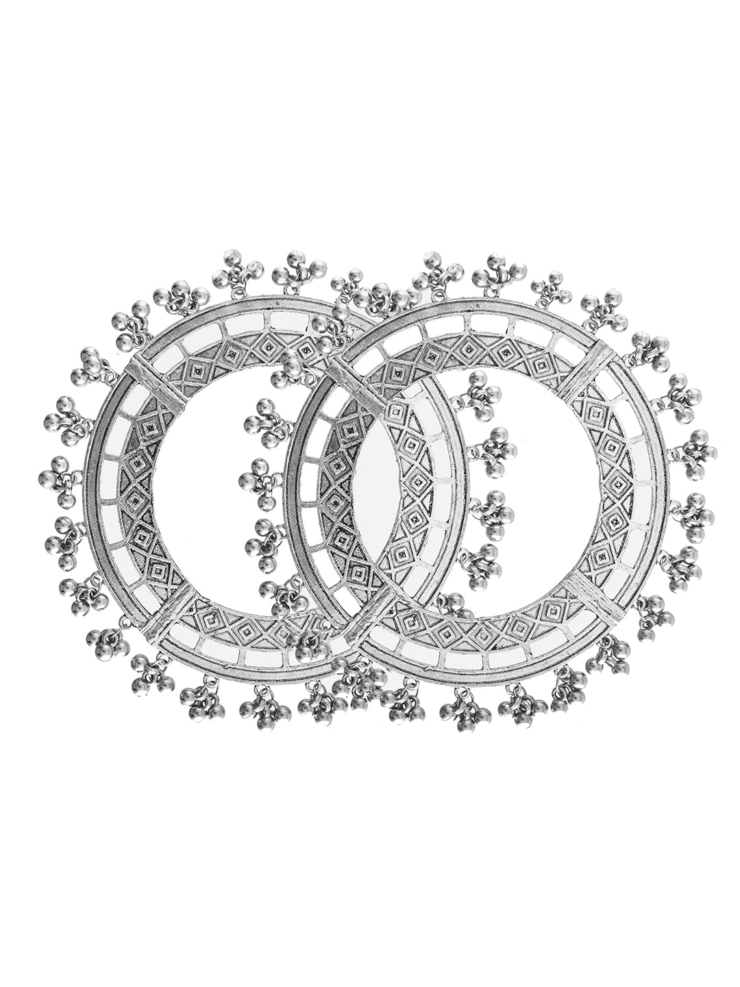 Oxidised Silver Ghungroo Border Bangle For Women & Girls | Traditional Boho Tribal Kada Set