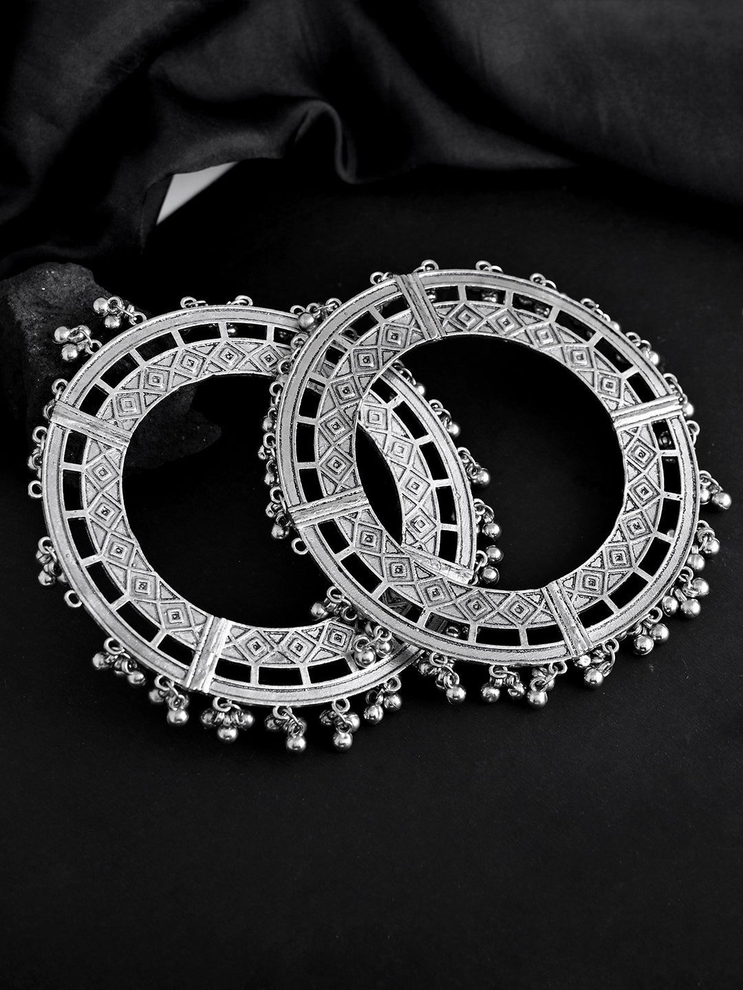 Oxidised Silver Ghungroo Border Bangle For Women & Girls | Traditional Boho Tribal Kada Set