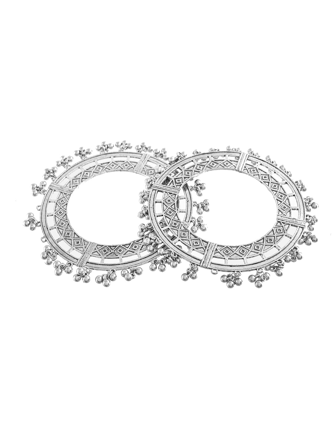 Oxidised Silver Ghungroo Border Bangle For Women & Girls | Traditional Boho Tribal Kada Set