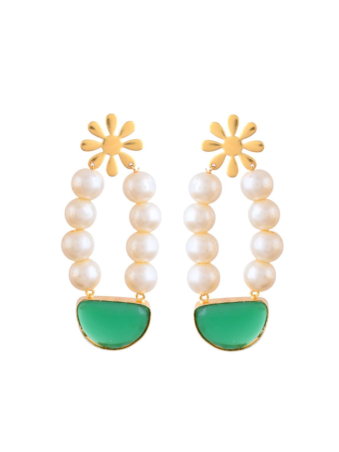 Gold-plated Flower White Peral Stud  Earring