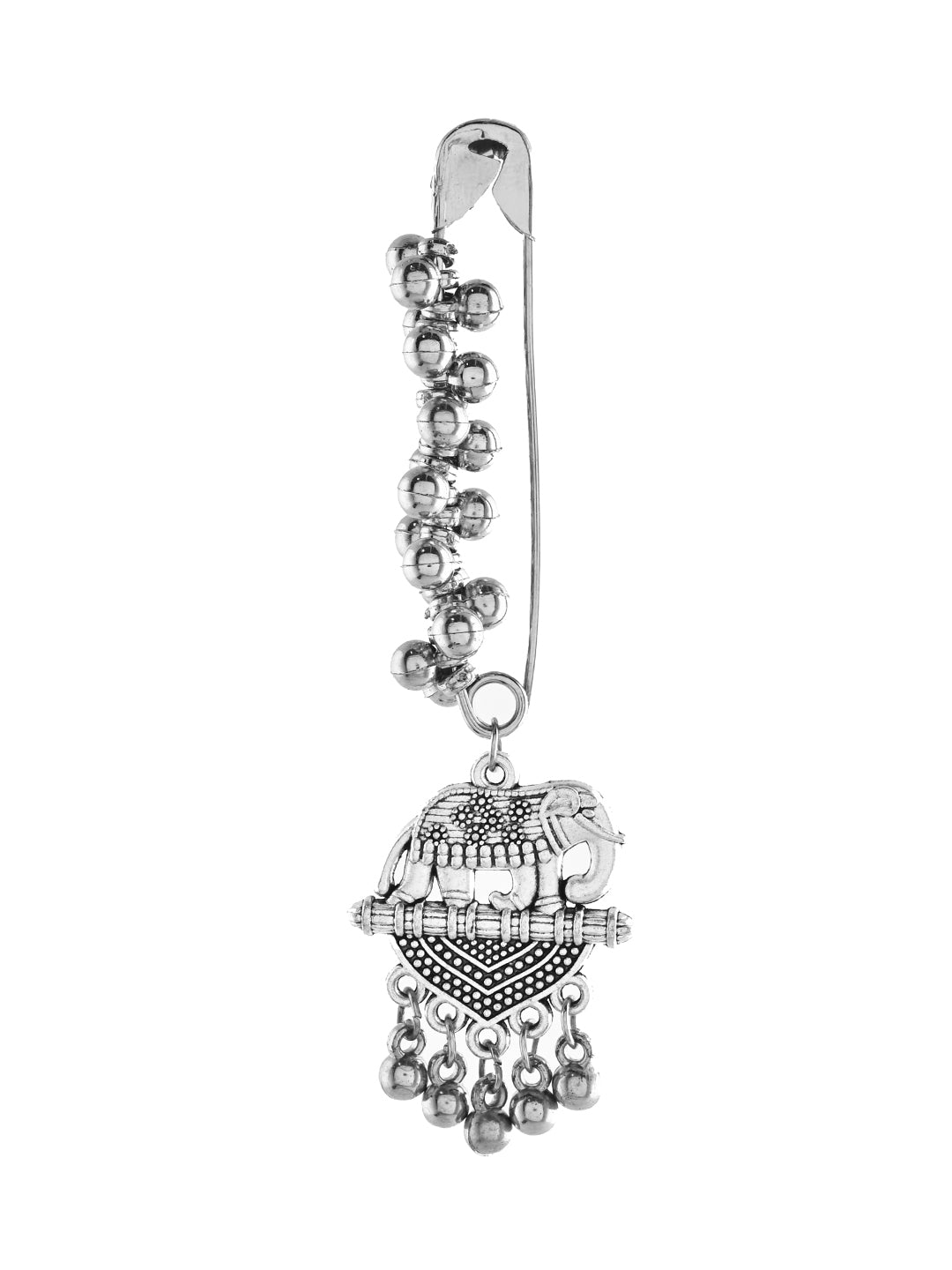 Oxidised Silver Saree Pin With Ghungroo For Women