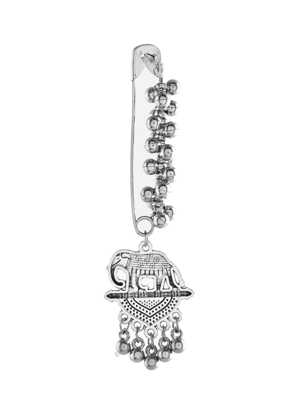 Oxidised Silver Saree Pin With Ghungroo For Women