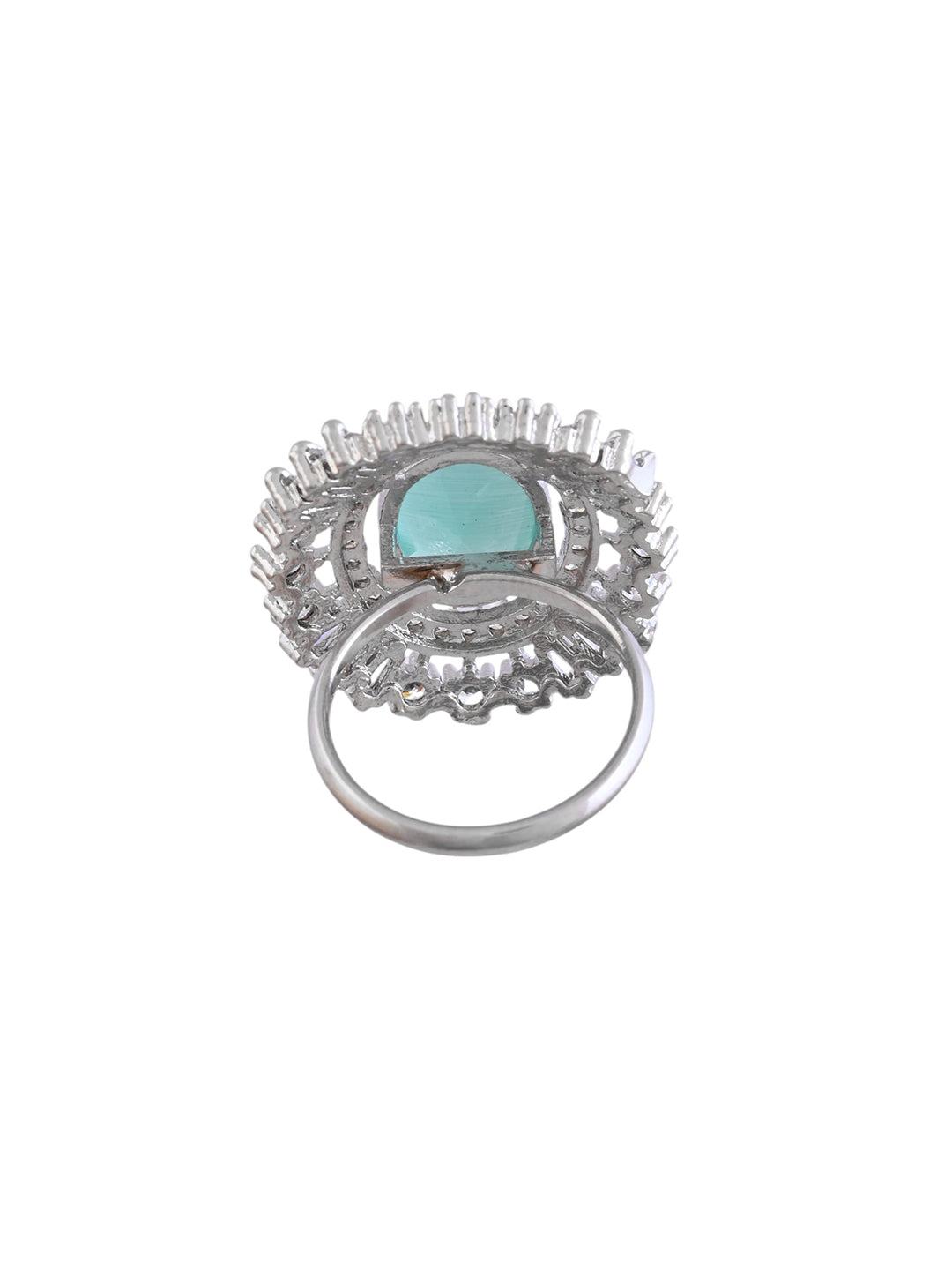 Green American Diamond & Silver Plated Circle Ring for Women