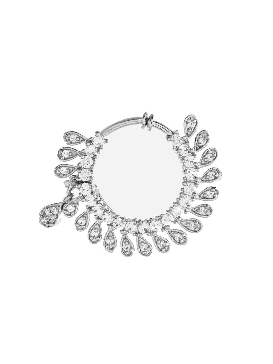 Premium Silver-Plated CZ Bridal Nose Ring | Sparkling Stone Nath For Women