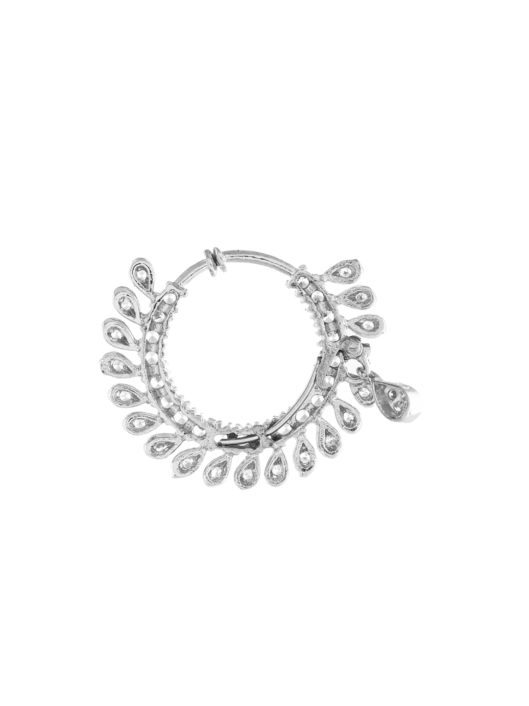 Premium Silver-Plated CZ Bridal Nose Ring | Sparkling Stone Nath For Women