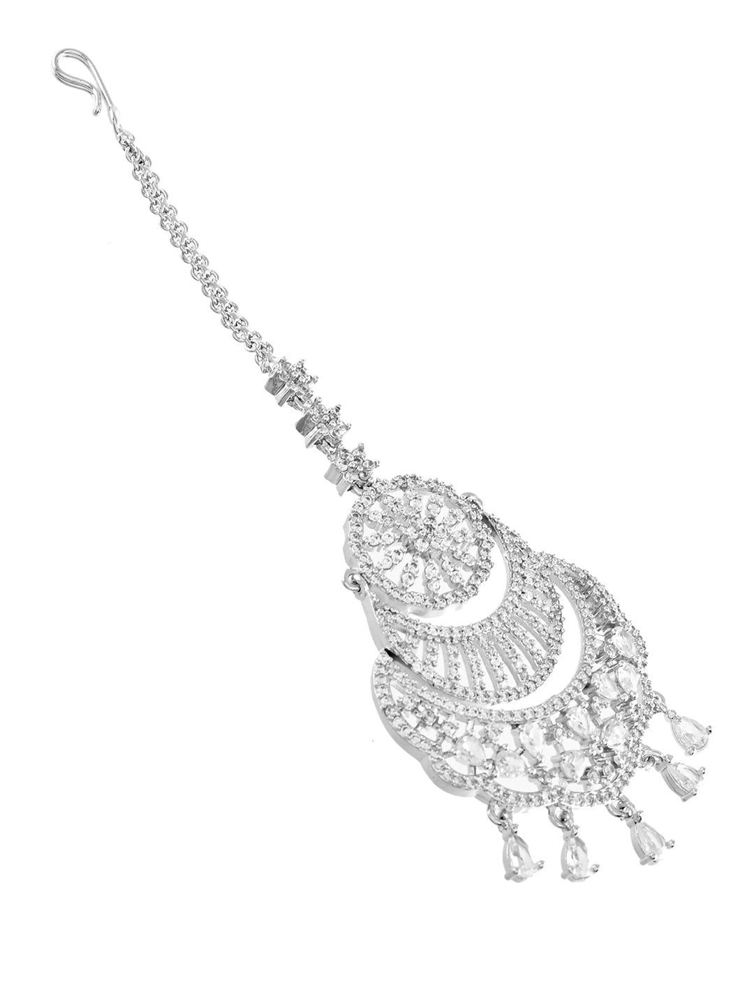 Silver-Plated American Diamond Bridal Maang Tikka | Traditional Wedding Tikka For Women