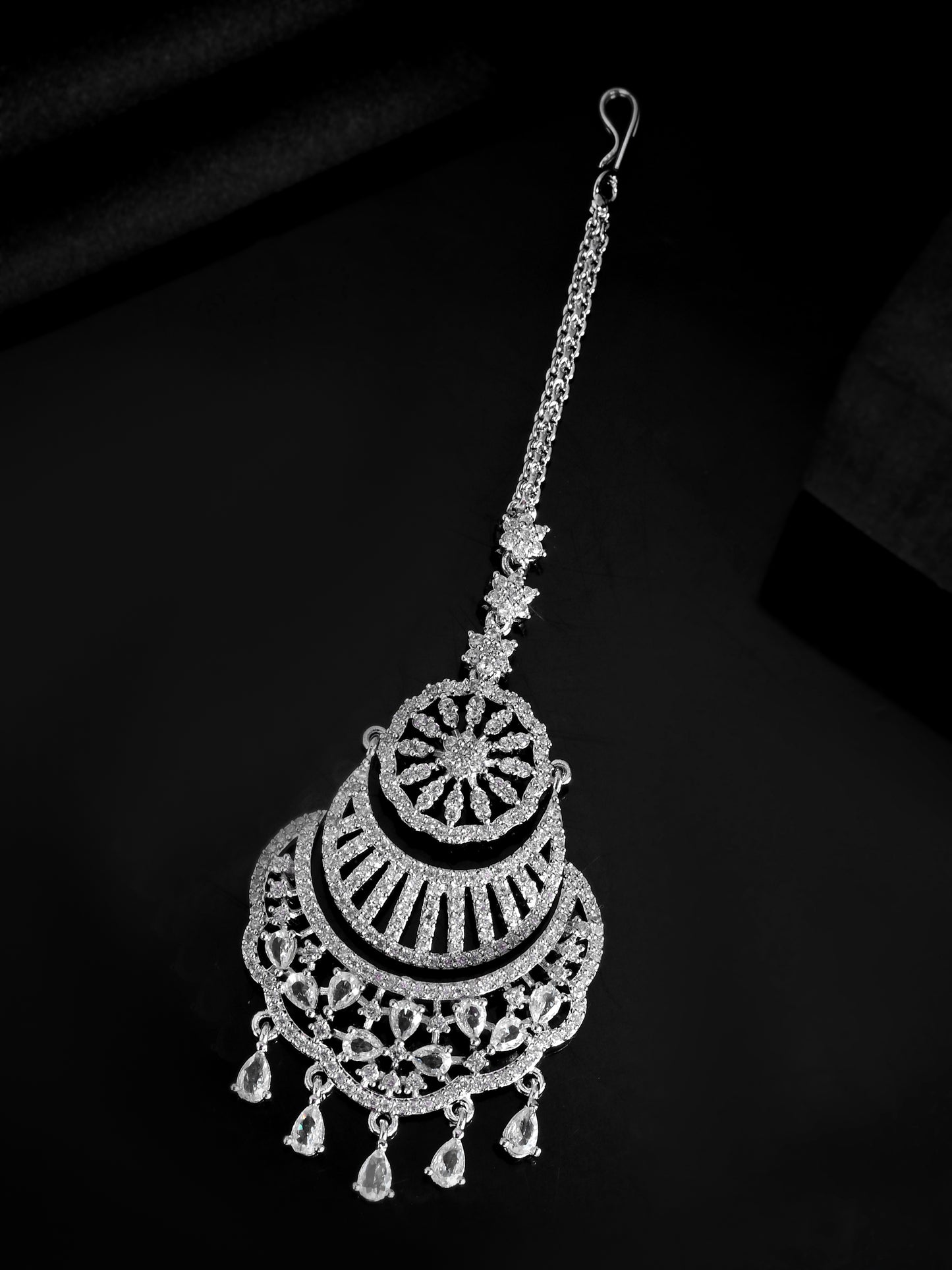 Silver-Plated American Diamond Bridal Maang Tikka | Traditional Wedding Tikka For Women