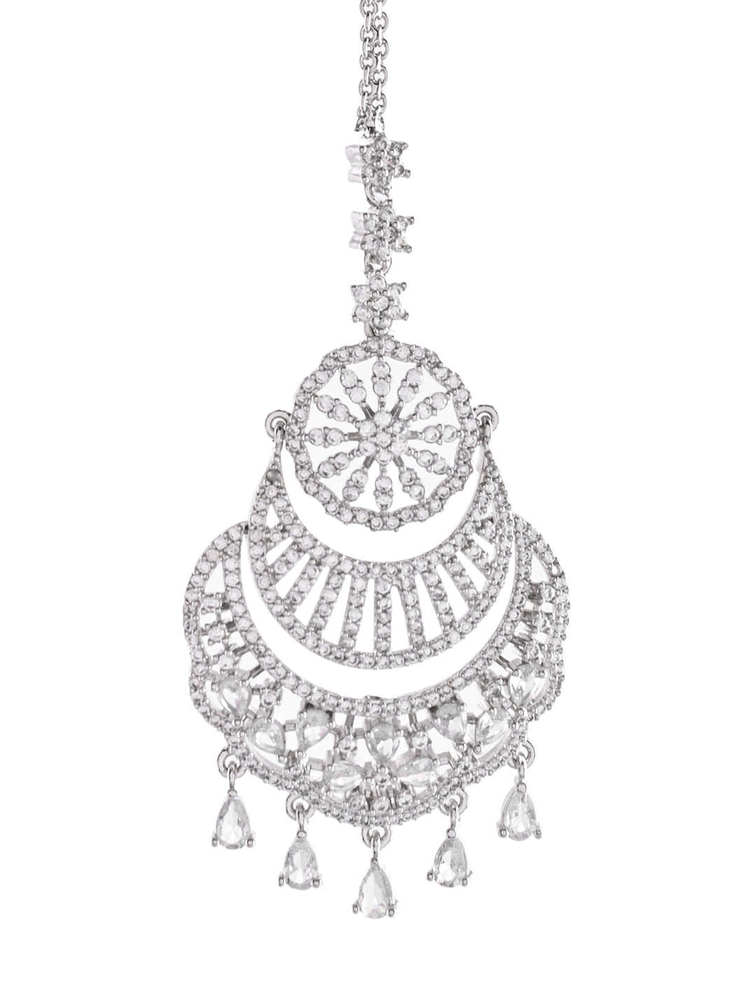 Silver-Plated American Diamond Bridal Maang Tikka | Traditional Wedding Tikka For Women