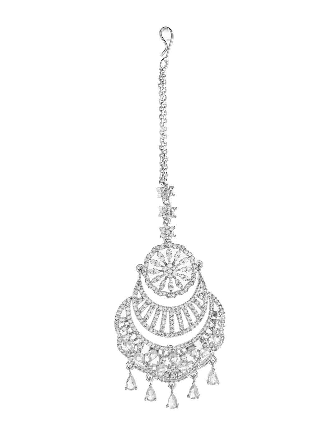 Silver-Plated American Diamond Bridal Maang Tikka | Traditional Wedding Tikka For Women