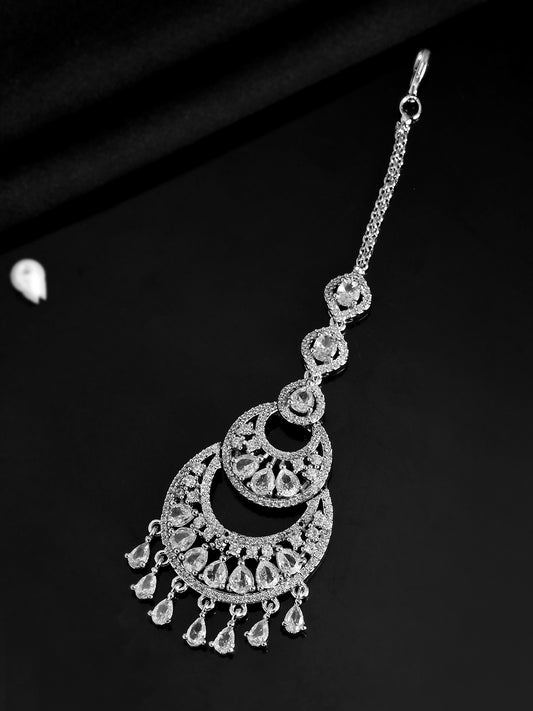 Premium Silver-Plated CZ Bridal Maang Tikka | Traditional Wedding Tikka For Women
