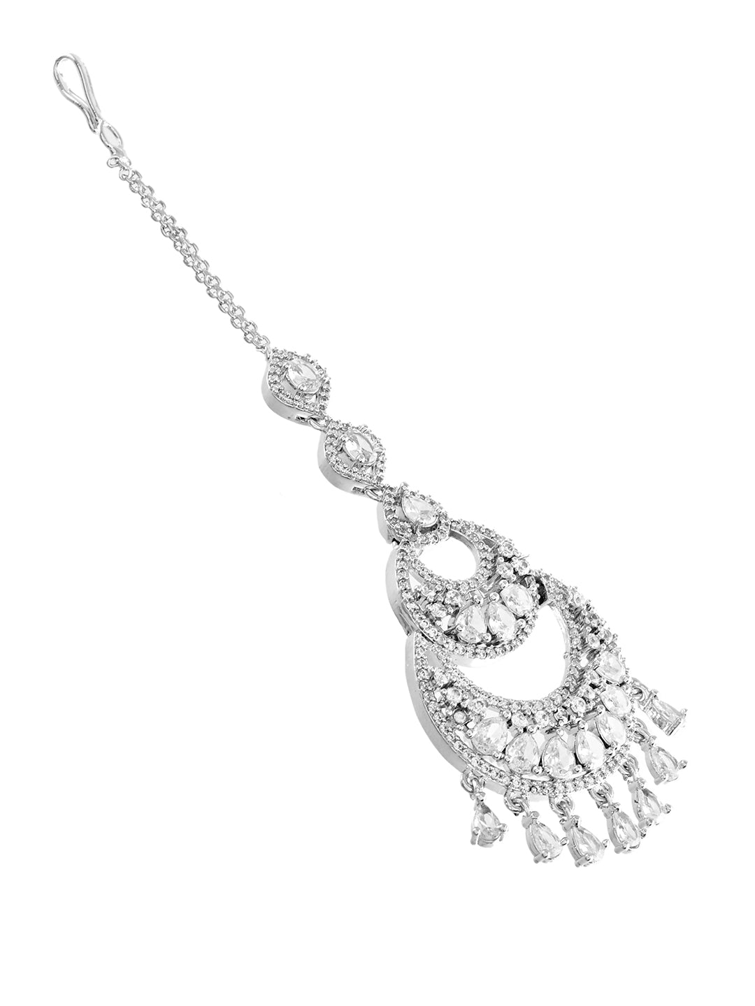 Premium Silver-Plated CZ Bridal Maang Tikka | Traditional Wedding Tikka For Women