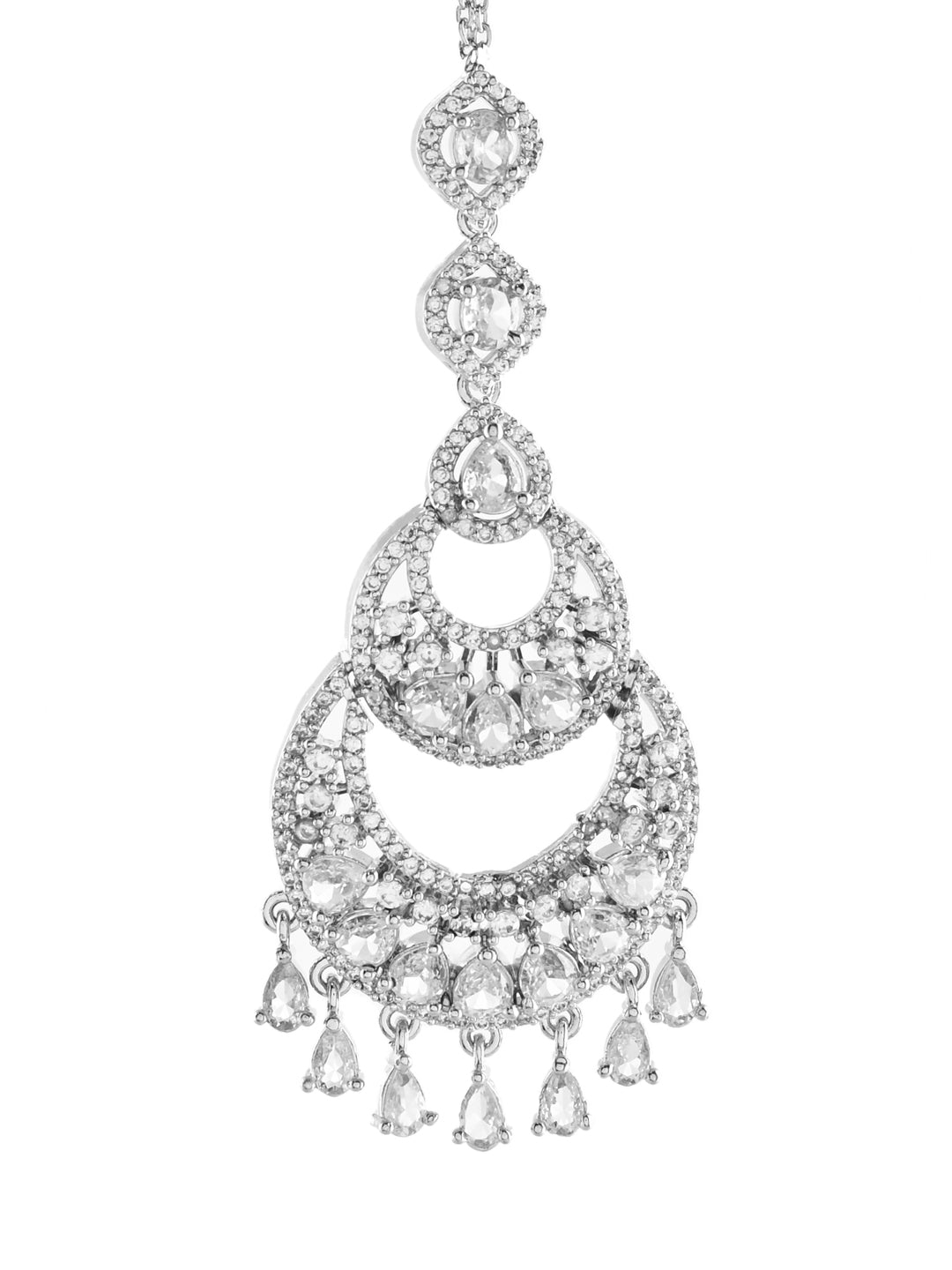 Premium Silver-Plated CZ Bridal Maang Tikka | Traditional Wedding Tikka For Women