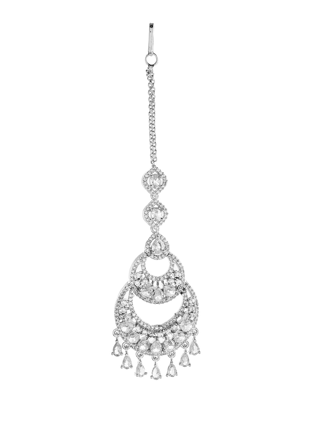 Premium Silver-Plated CZ Bridal Maang Tikka | Traditional Wedding Tikka For Women