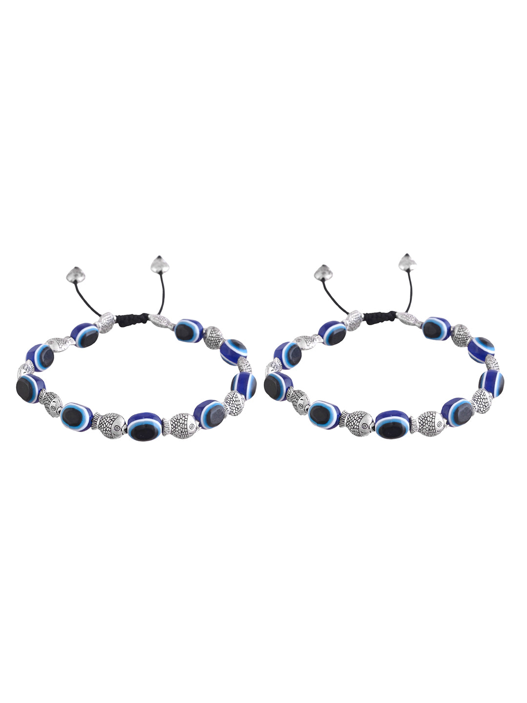 Silver-plated Fish & Beads Evil Eye black traed Anklet