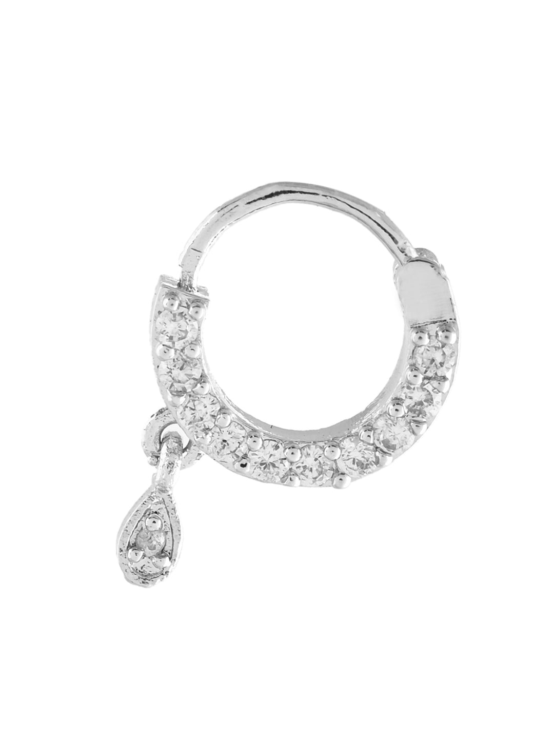 Silver-Plated CZ Stone Nose Ring For Women | Daily Wear Nath