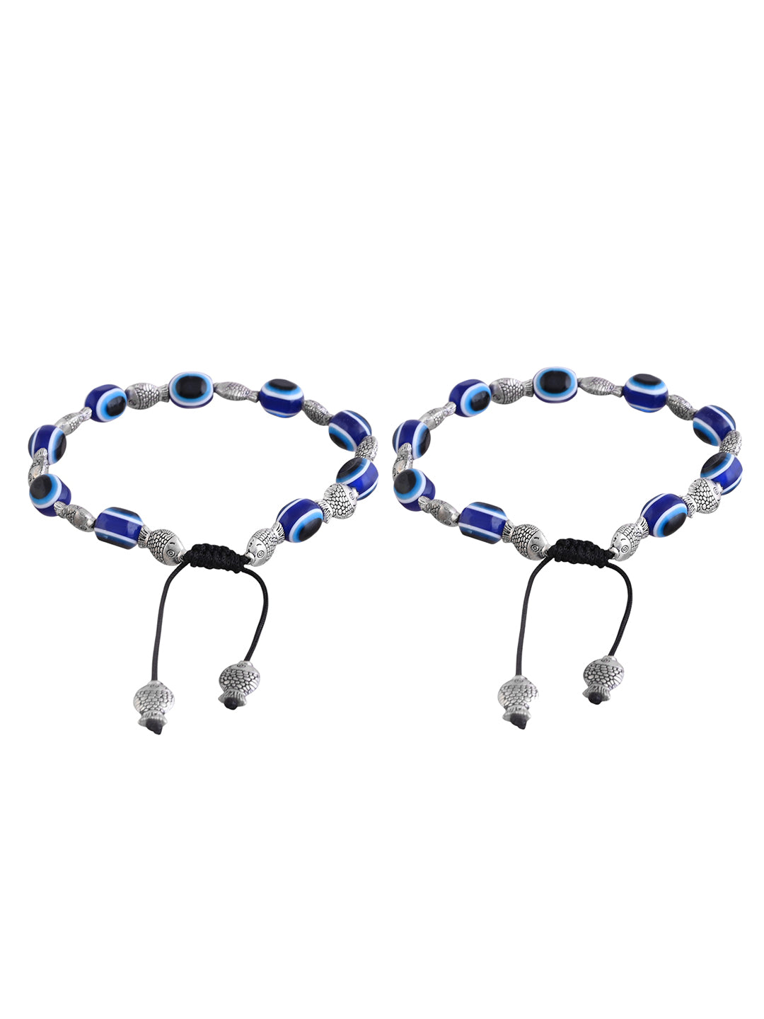 Silver-plated Fish & Beads Evil Eye black traed Anklet