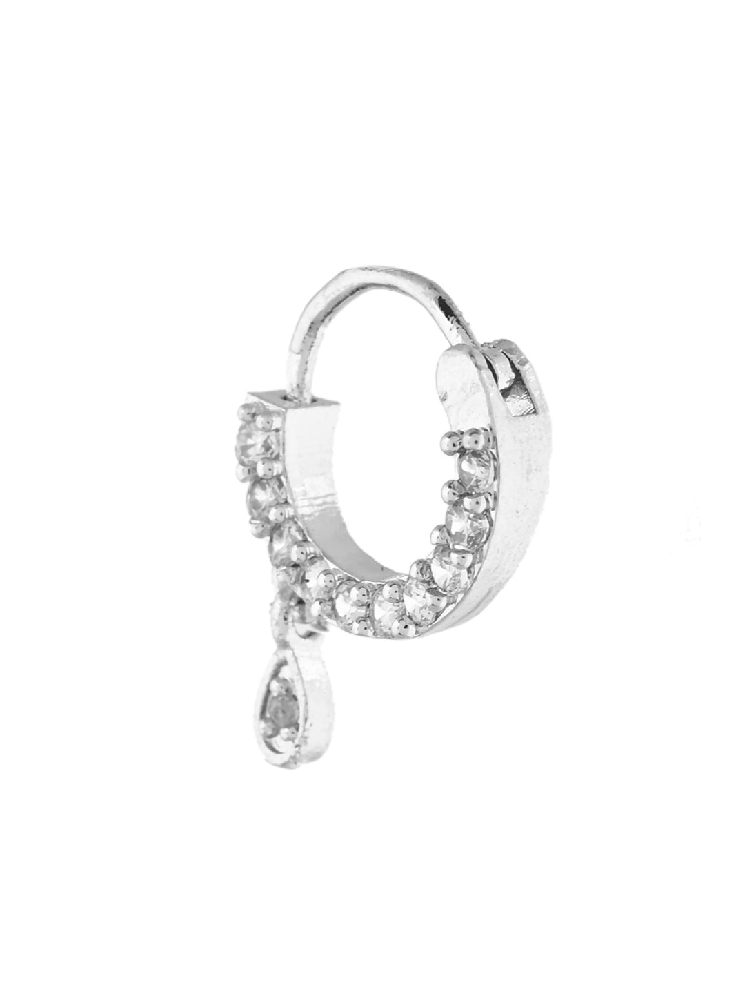 Silver-Plated CZ Stone Nose Ring For Women | Daily Wear Nath