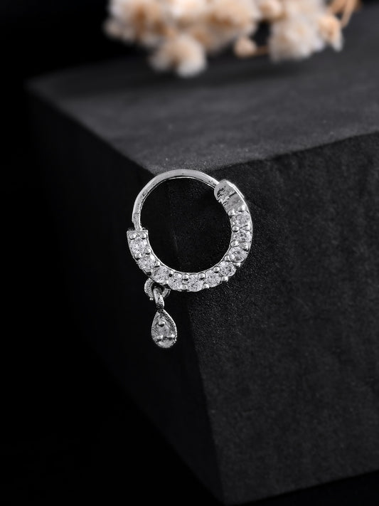 Silver-Plated CZ Stone Nose Ring For Women | Daily Wear Nath