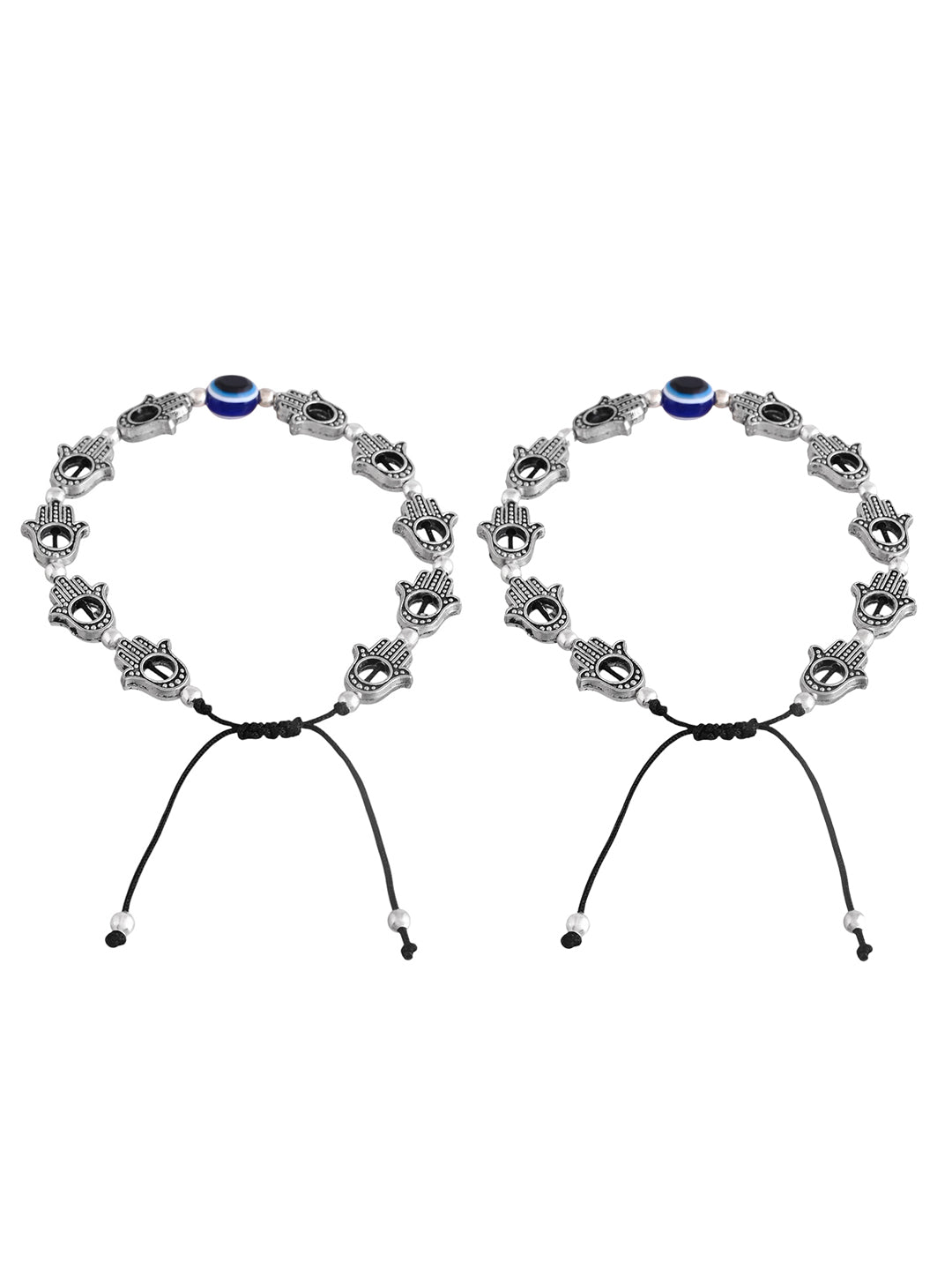 Silver-plated Hand & Beads Evil Eye black traed Anklet