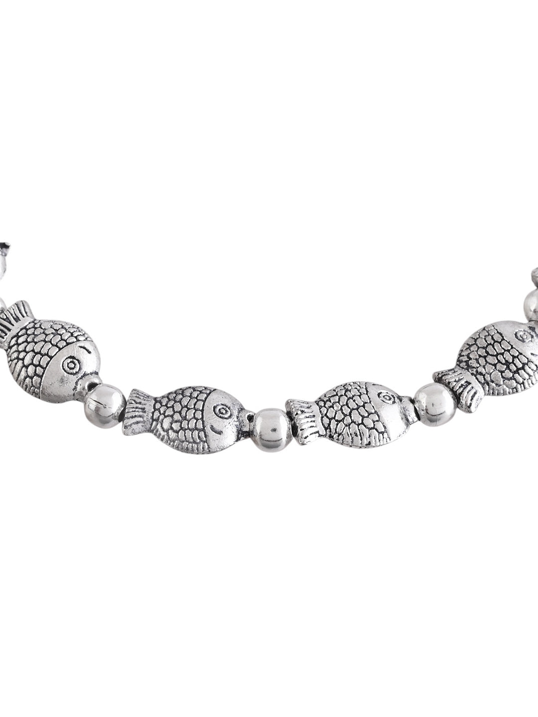 Silver- plated Fish & Beads Black traed Anklet