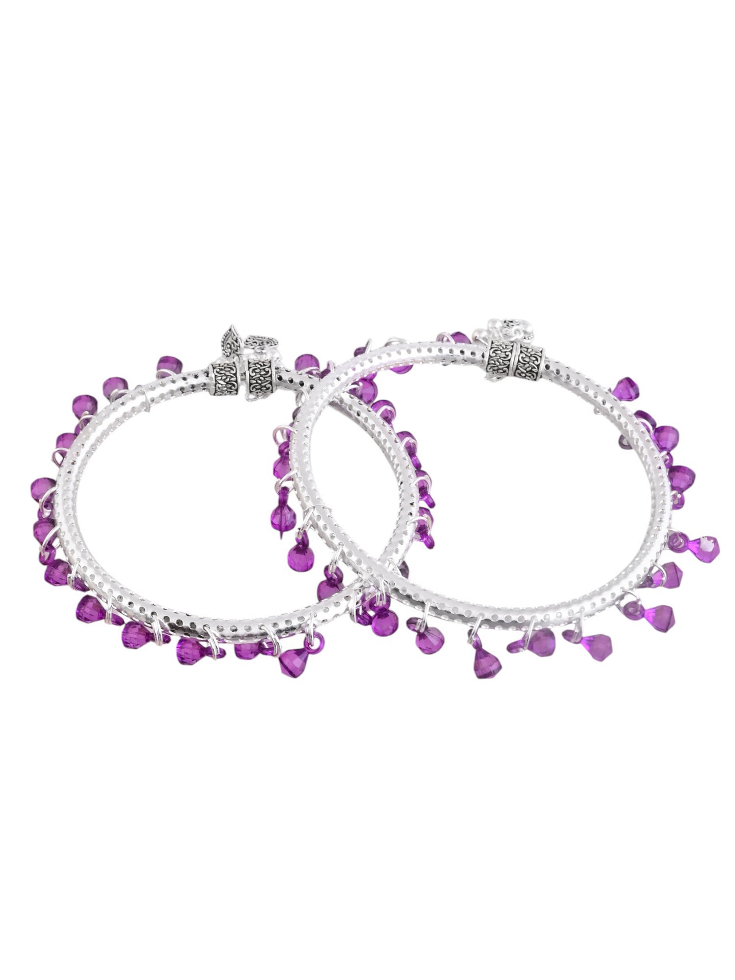 Purple Beads Circle Silver-Plated Anklet for Women.