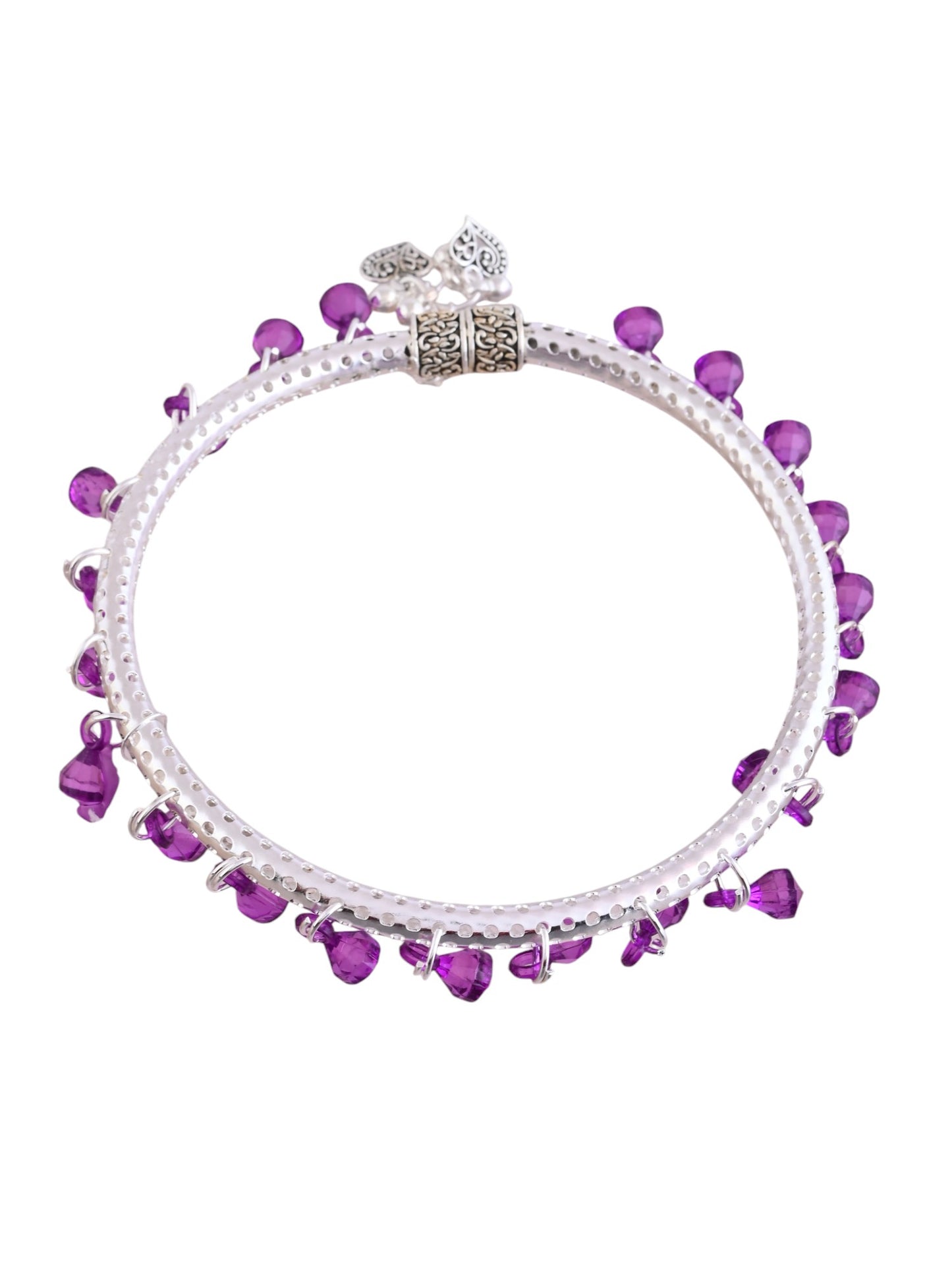 Purple Beads Circle Silver-Plated Anklet for Women.