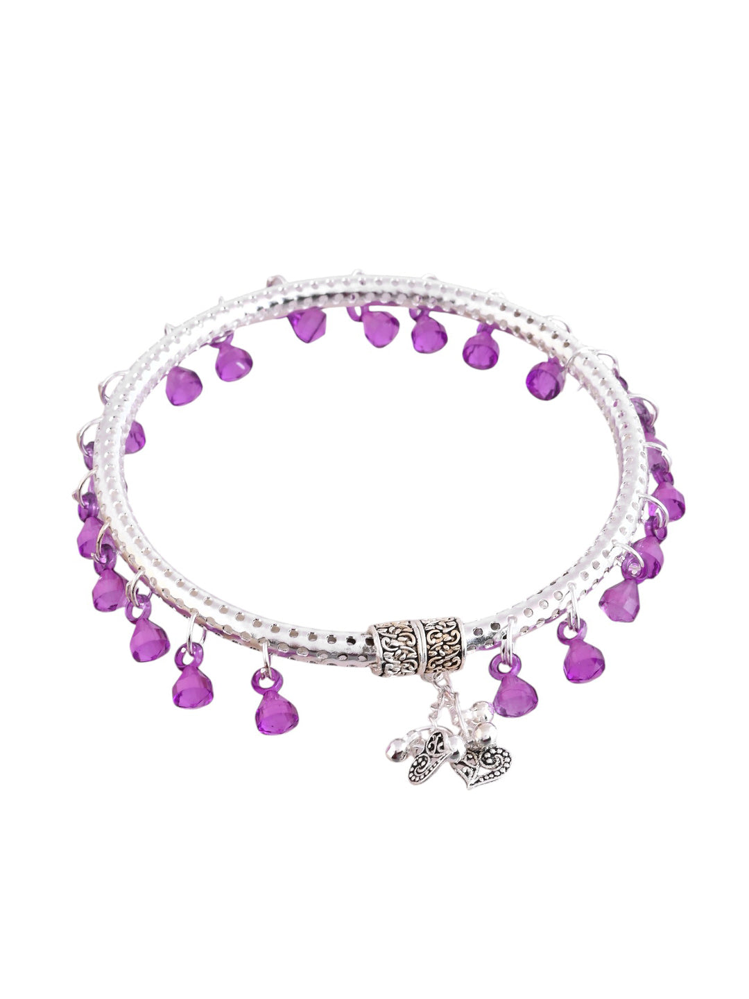 Purple Beads Circle Silver-Plated Anklet for Women.