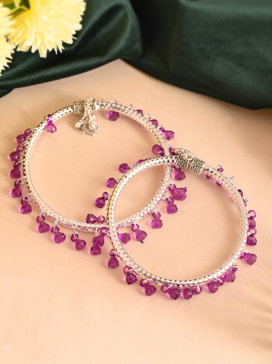 Purple Beads Circle Silver-Plated Anklet for Women.