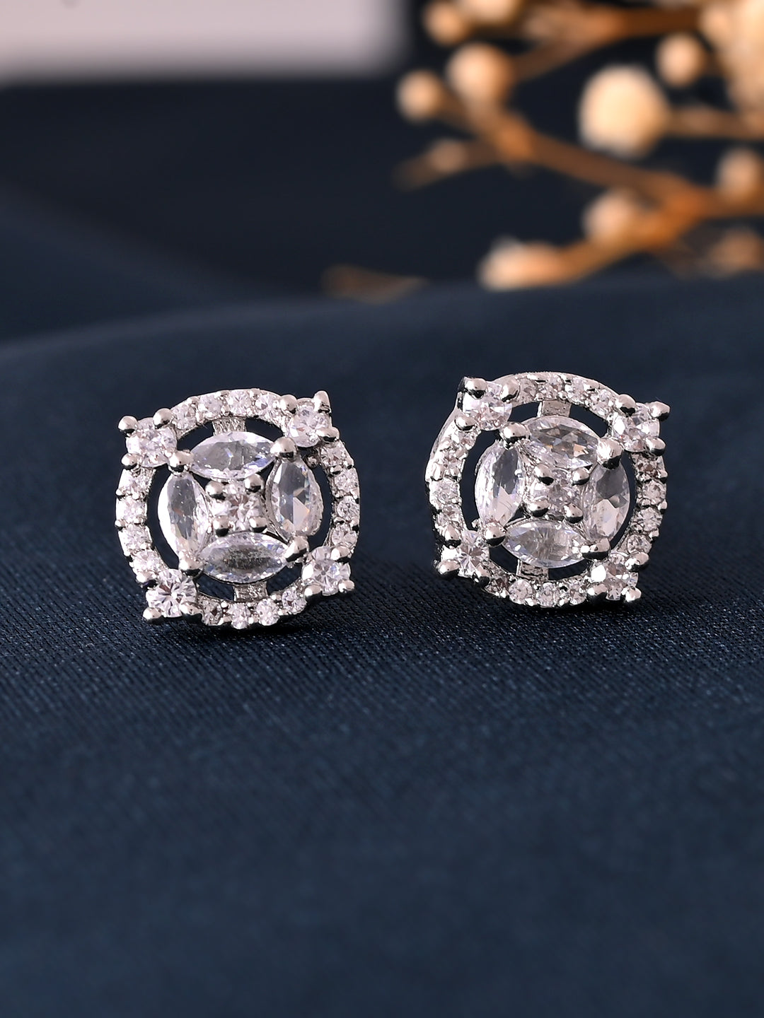 Silver-Plated American Diamond Stud Earrings for Women & Girls | Daily Wear Jewellery