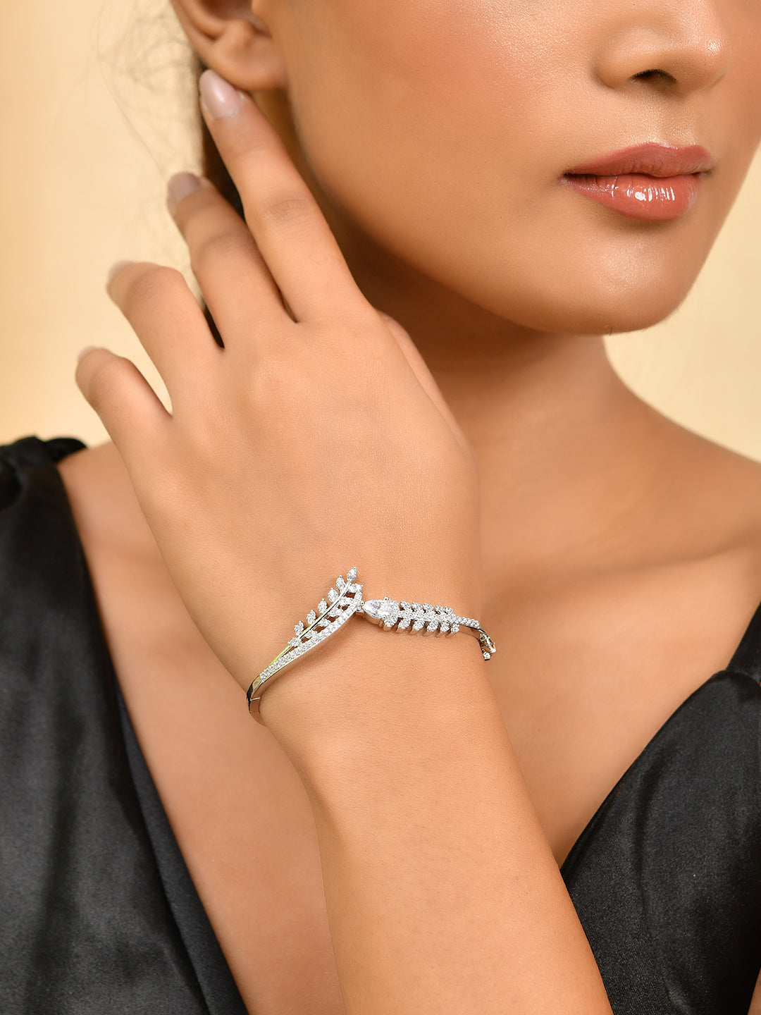 Silver Crystal Leaf Bracelet for Women | Party Wear jewellery