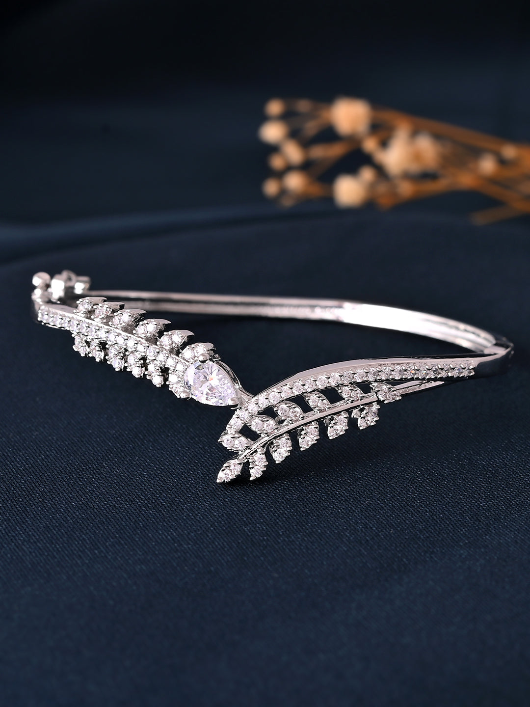 Silver Crystal Leaf Bracelet for Women | Party Wear jewellery