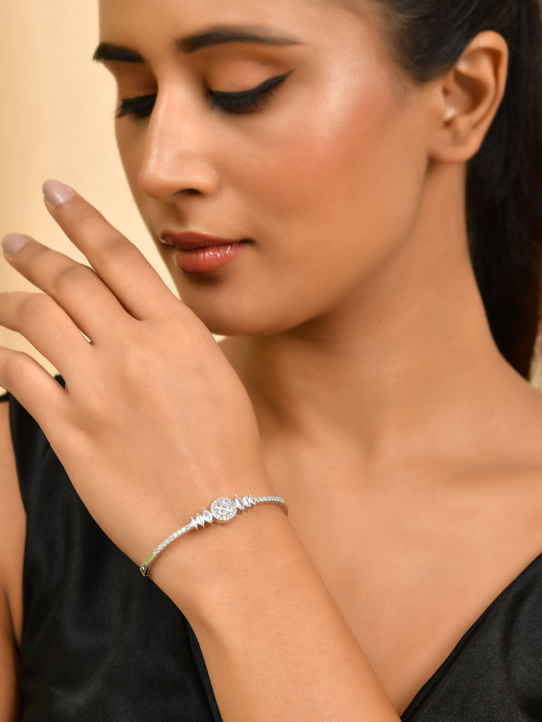 Silver-Toned CZ Round Cut Bracelet for Women| Daily & Party Wear Jewellery