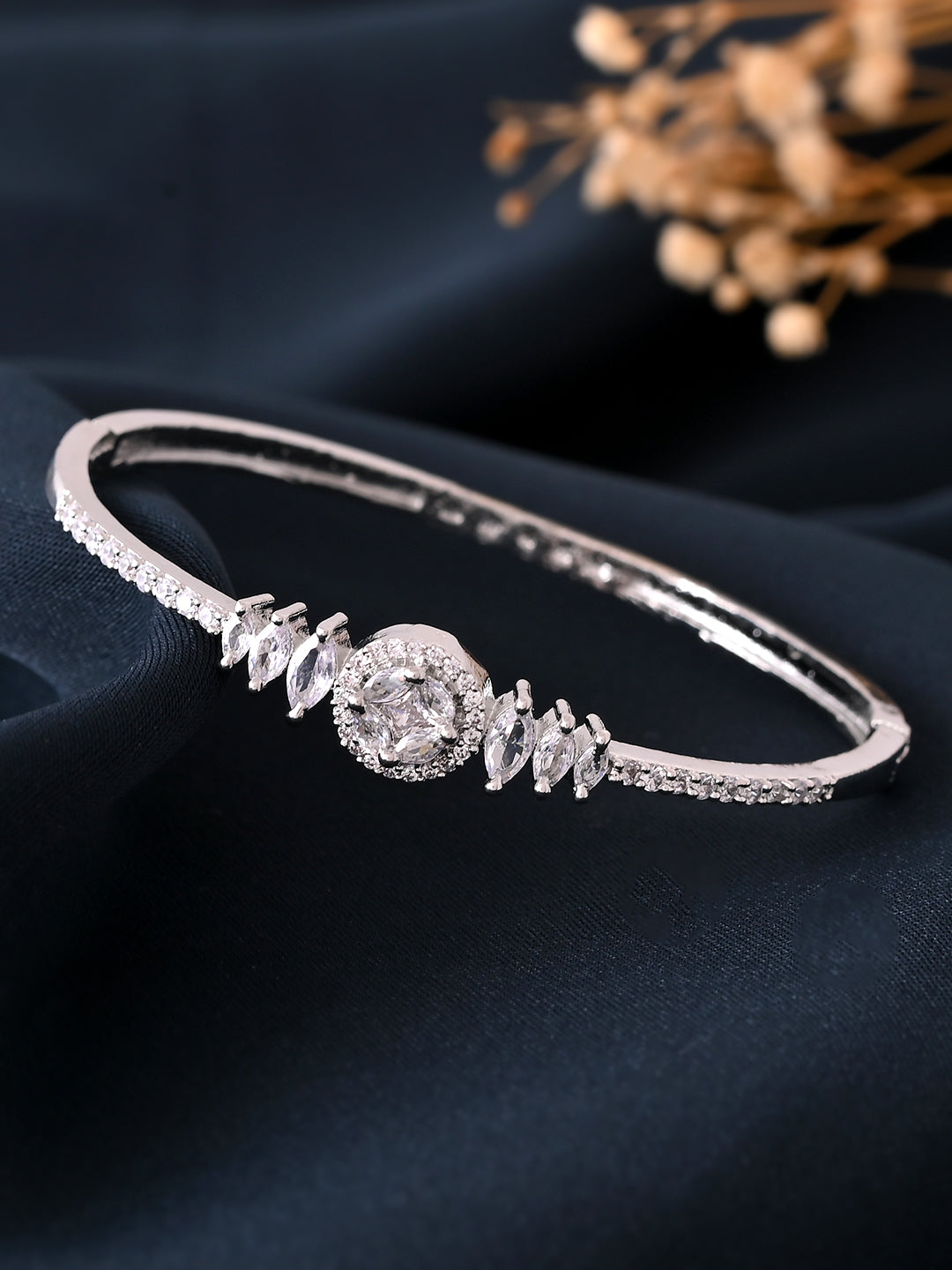 Silver-Toned CZ Round Cut Bracelet for Women| Daily & Party Wear Jewellery