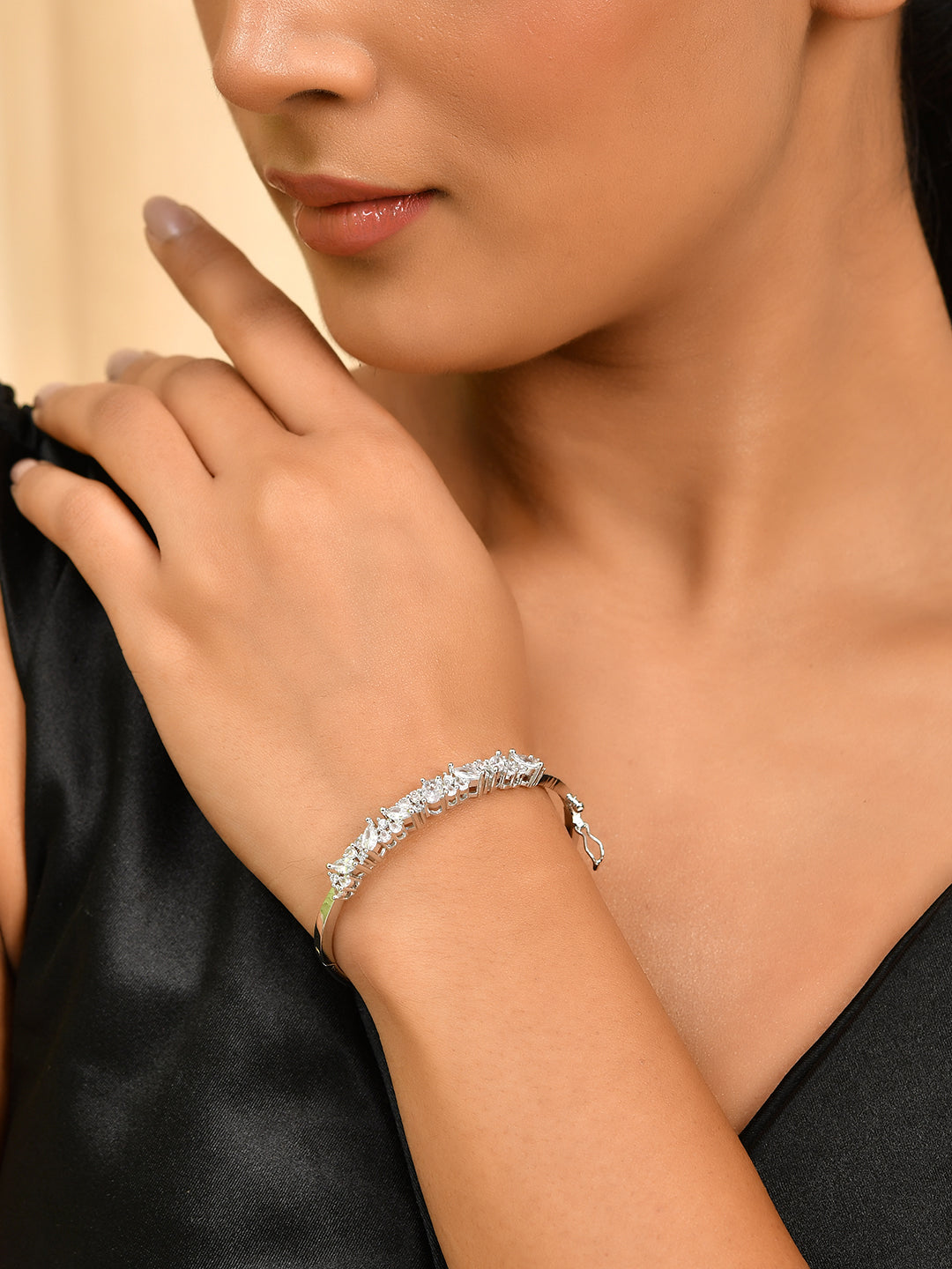 Silver-Toned Cubic Zirconia Bracelet for Women | Party Wear Jewellery