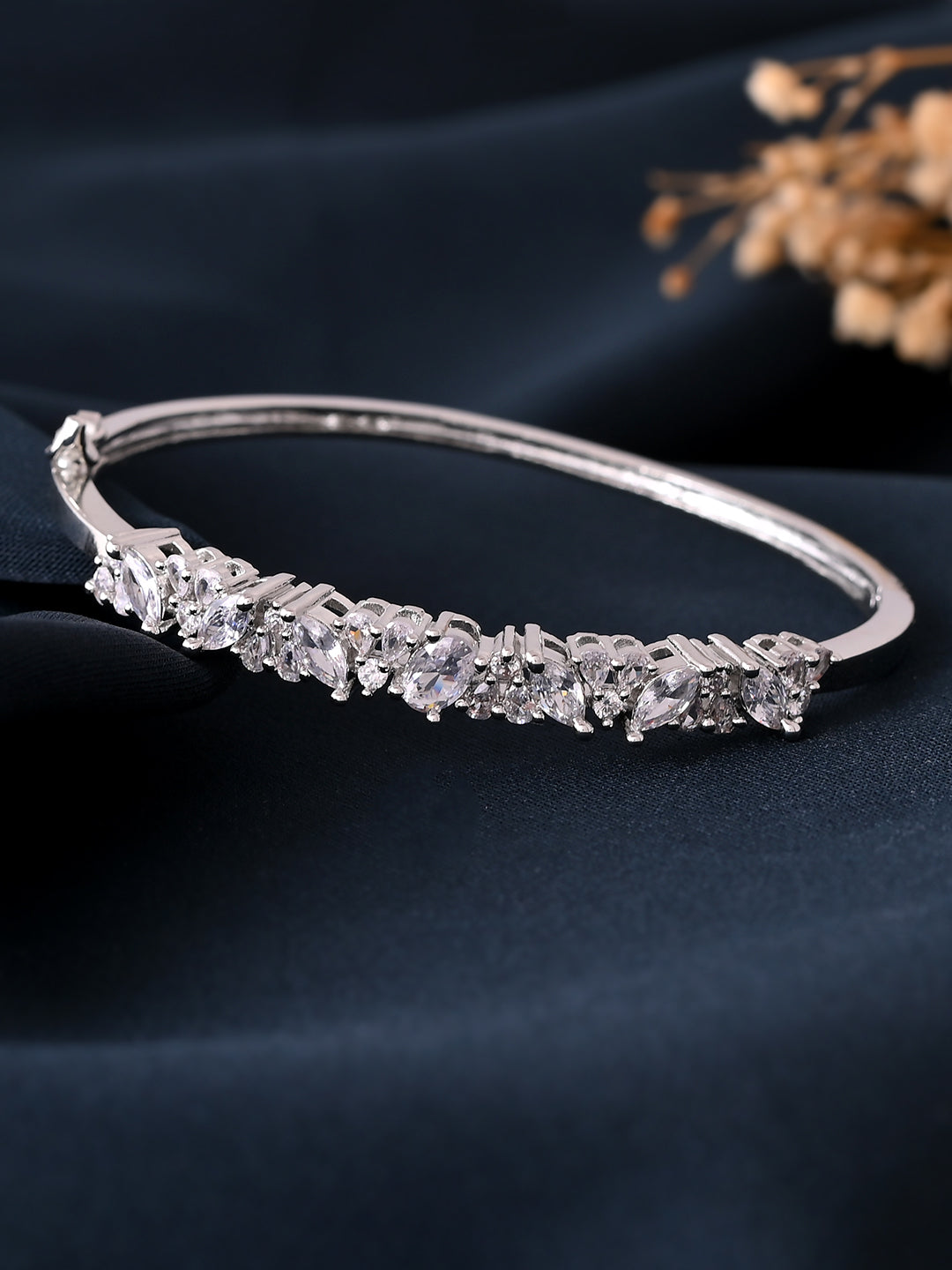 Silver-Toned Cubic Zirconia Bracelet for Women | Party Wear Jewellery