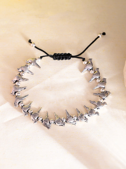 Silver- plated Beads Black traed Anklet