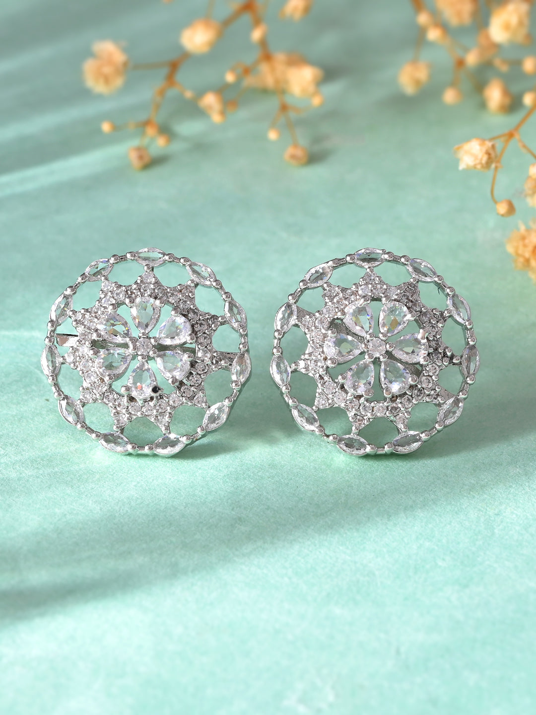 Silver-Toned Floral Ad Stud Earrings | Party & Bridal Accessorie