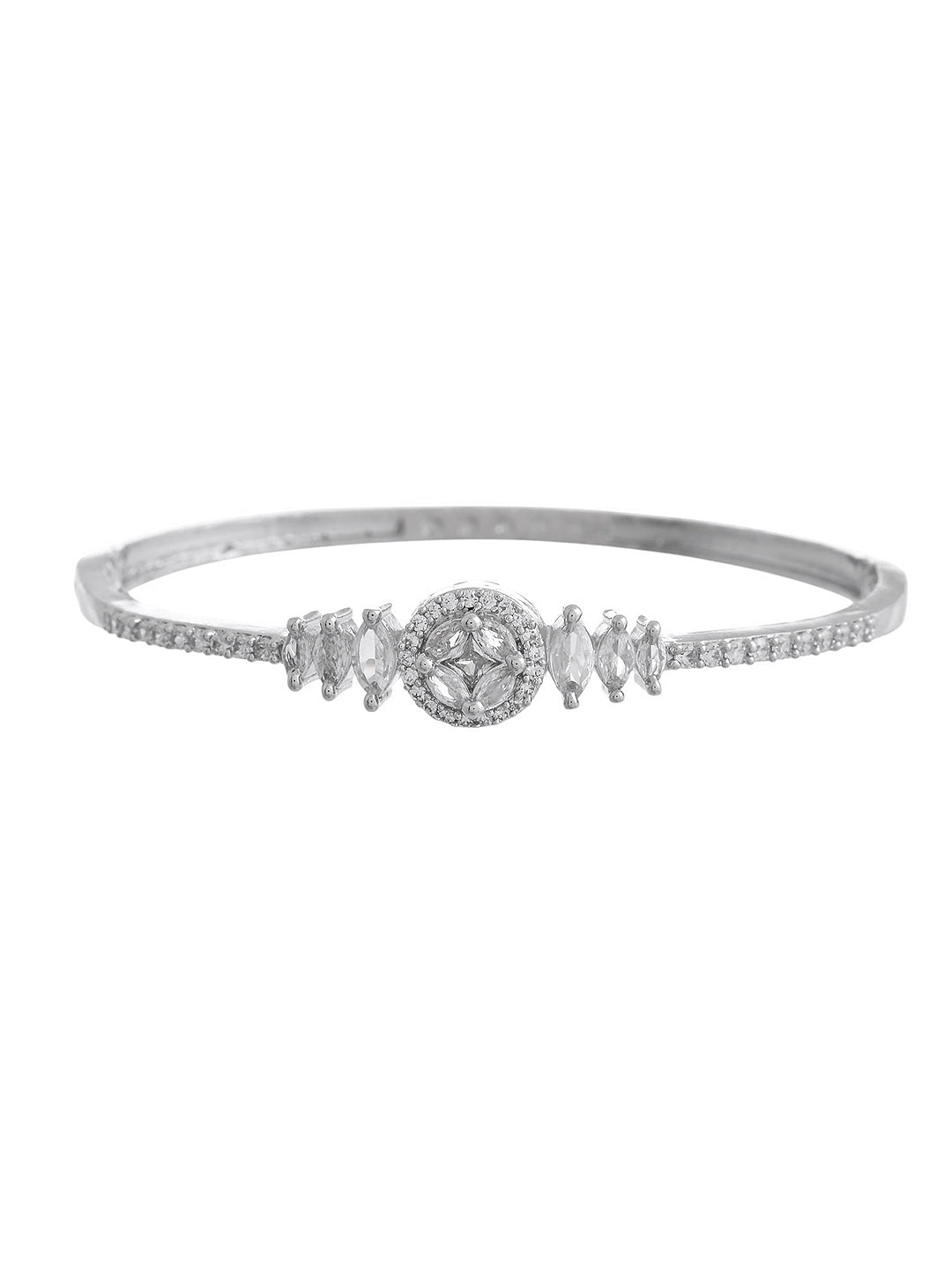 Silver-Toned CZ Round Cut Bracelet for Women| Daily & Party Wear Jewellery