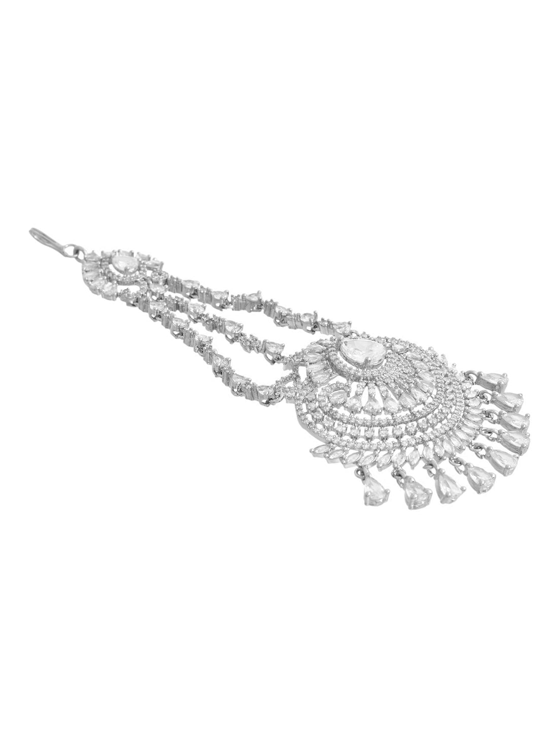 American Diamond Silver-Plated Paasa Maangtika For Women | Party & AD Jewellery