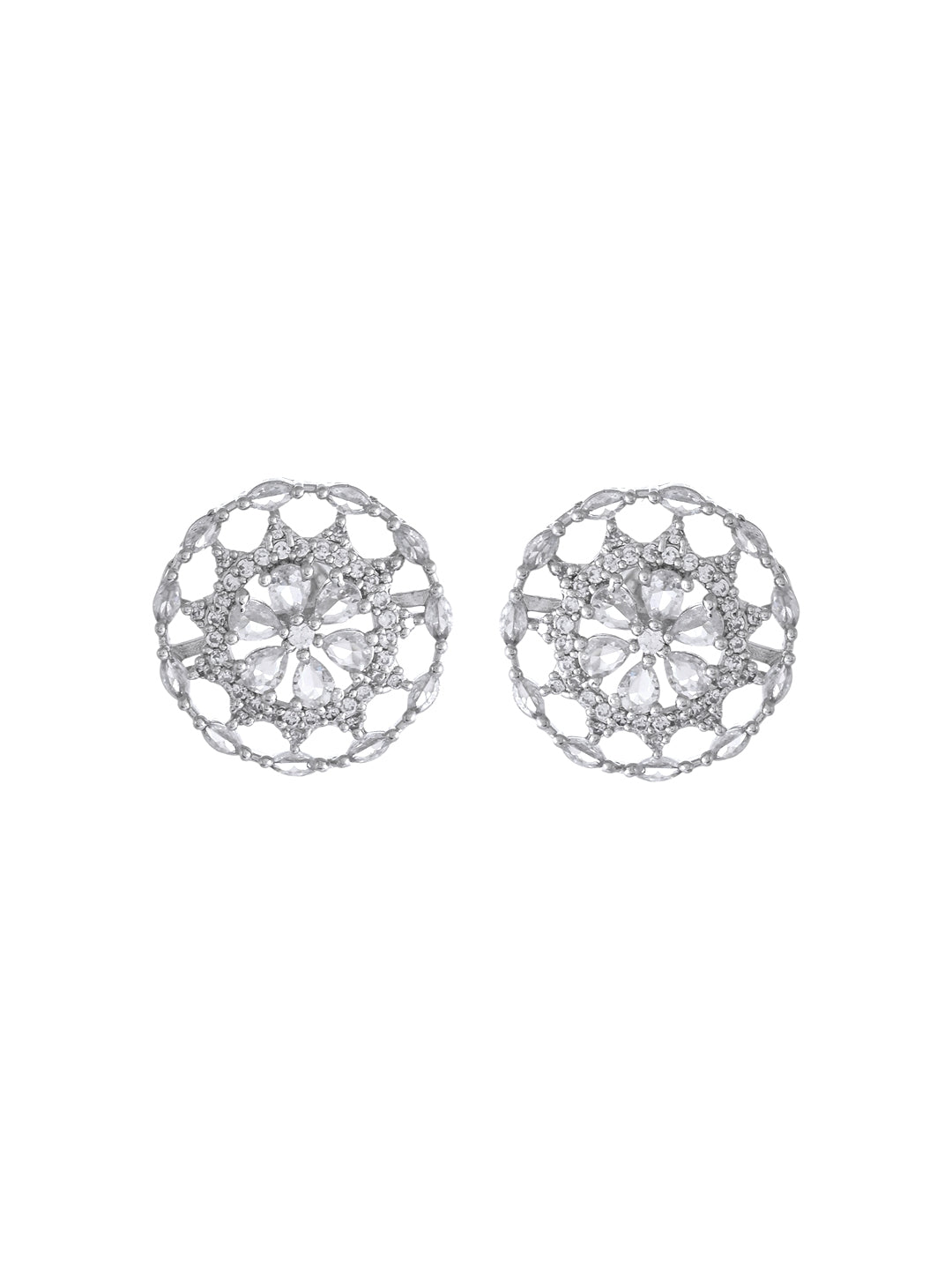 Silver-Toned Floral Ad Stud Earrings | Party & Bridal Accessorie