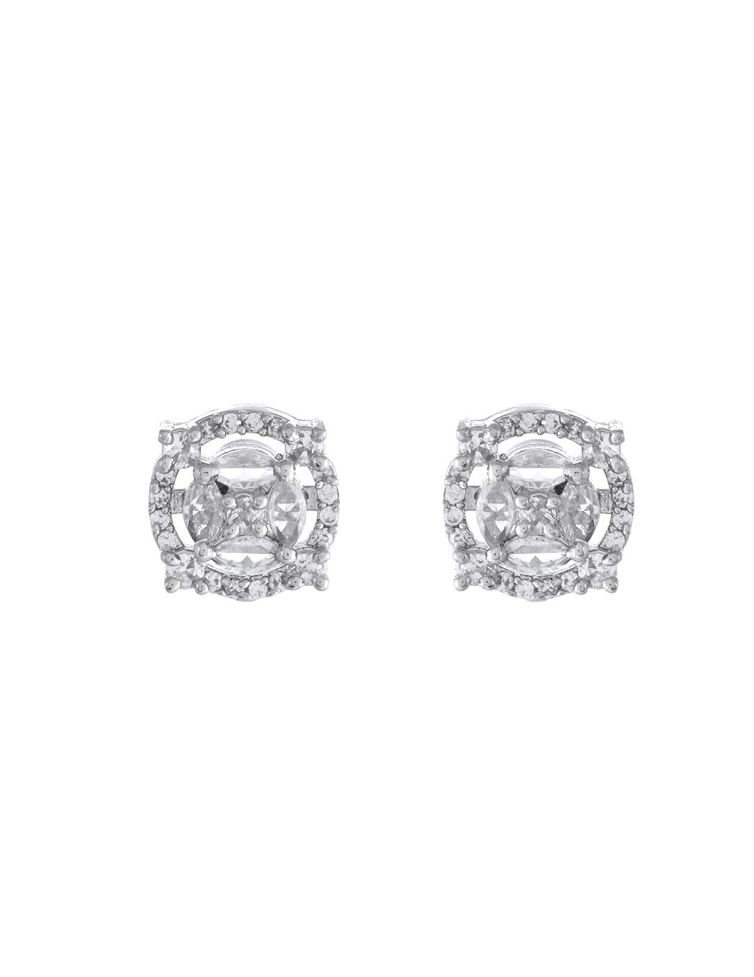 Silver-Plated American Diamond Stud Earrings for Women & Girls | Daily Wear Jewellery