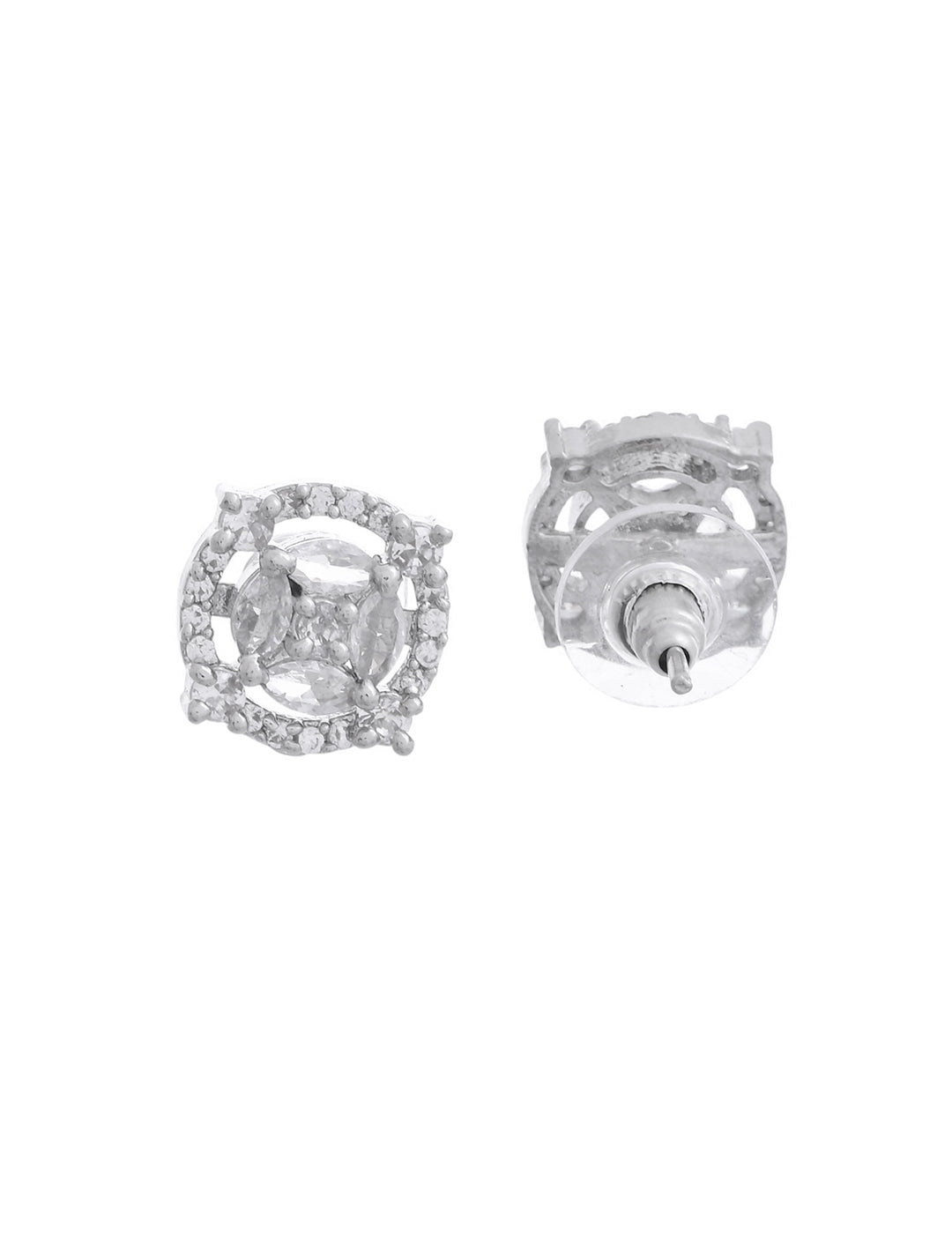Silver-Plated American Diamond Stud Earrings for Women & Girls | Daily Wear Jewellery