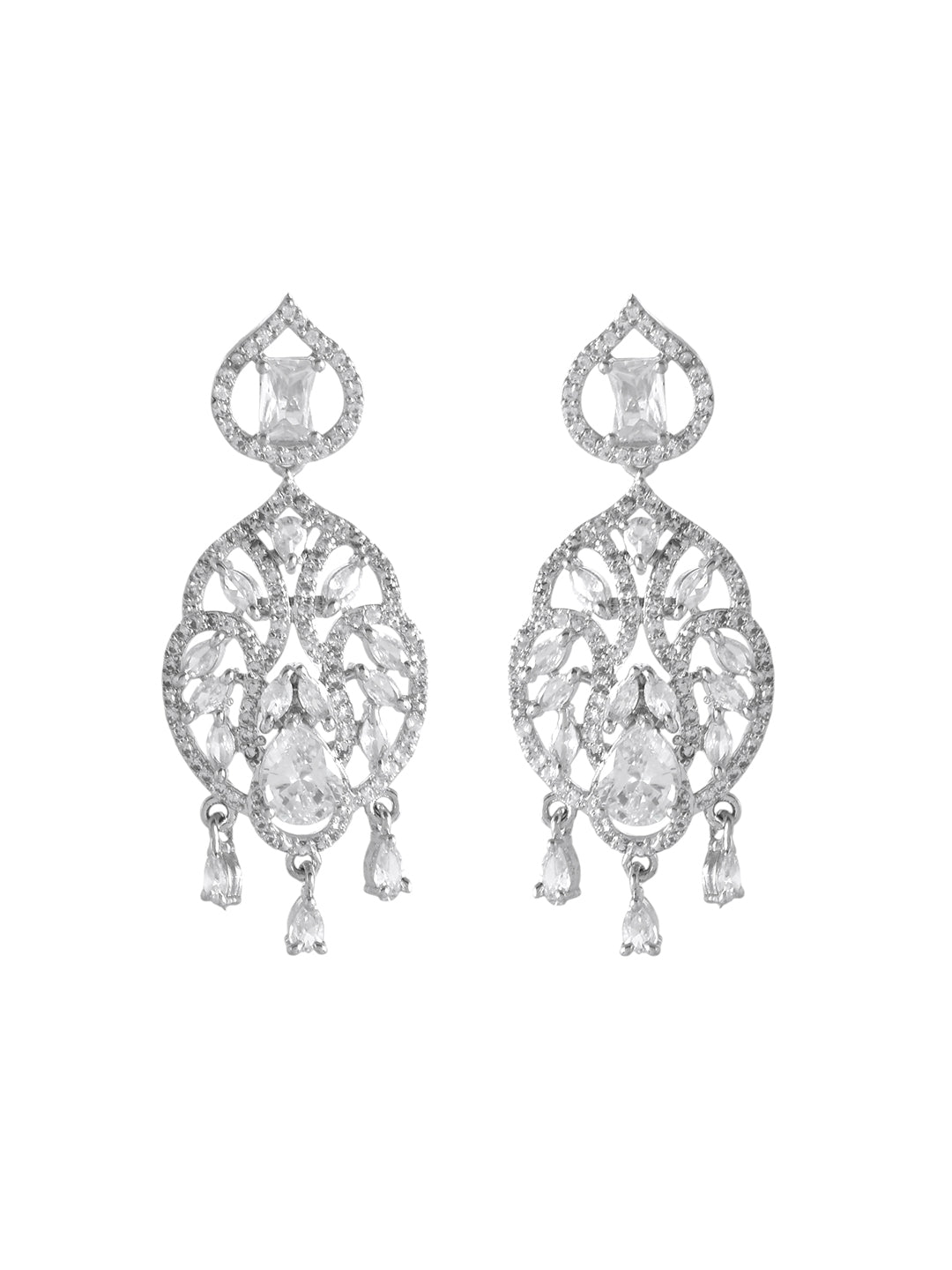 Silver-Plated American diamond  Floral Earrings | AD Jewellery | Party & Bridal Accessorie