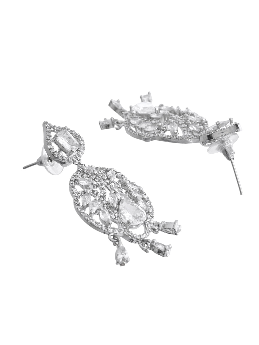 Silver-Plated American diamond  Floral Earrings | AD Jewellery | Party & Bridal Accessorie