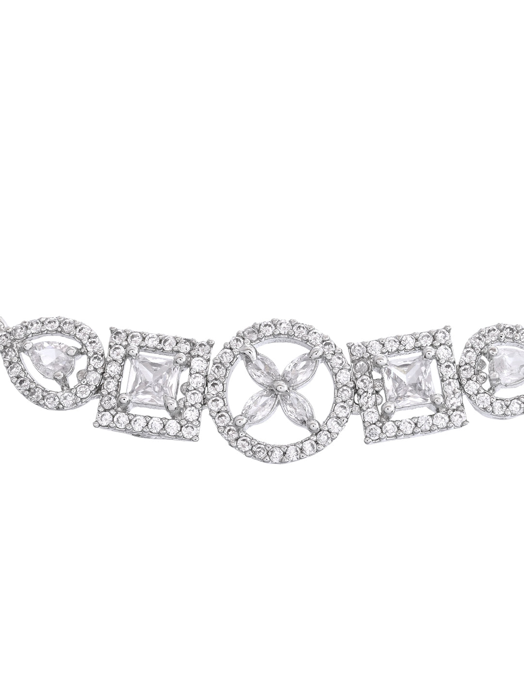 Silver-Toned Geometric Crystal Bracelet for Women | Daily & Party Wear Jewellery