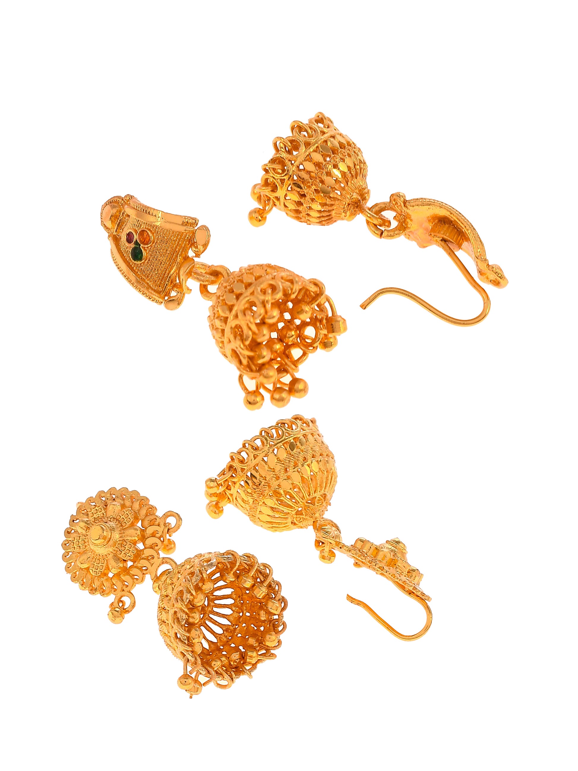 Set of 2 Gold Plated Handcrafted Meenakari Ethnic Temple Jhumka Earrings