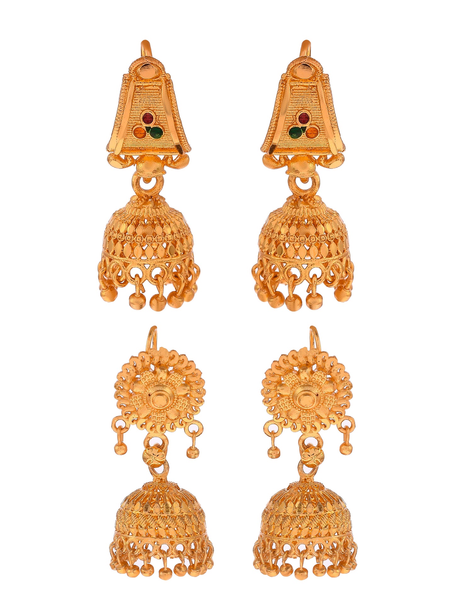 Set of 2 Gold Plated Handcrafted Meenakari Ethnic Temple Jhumka Earrings